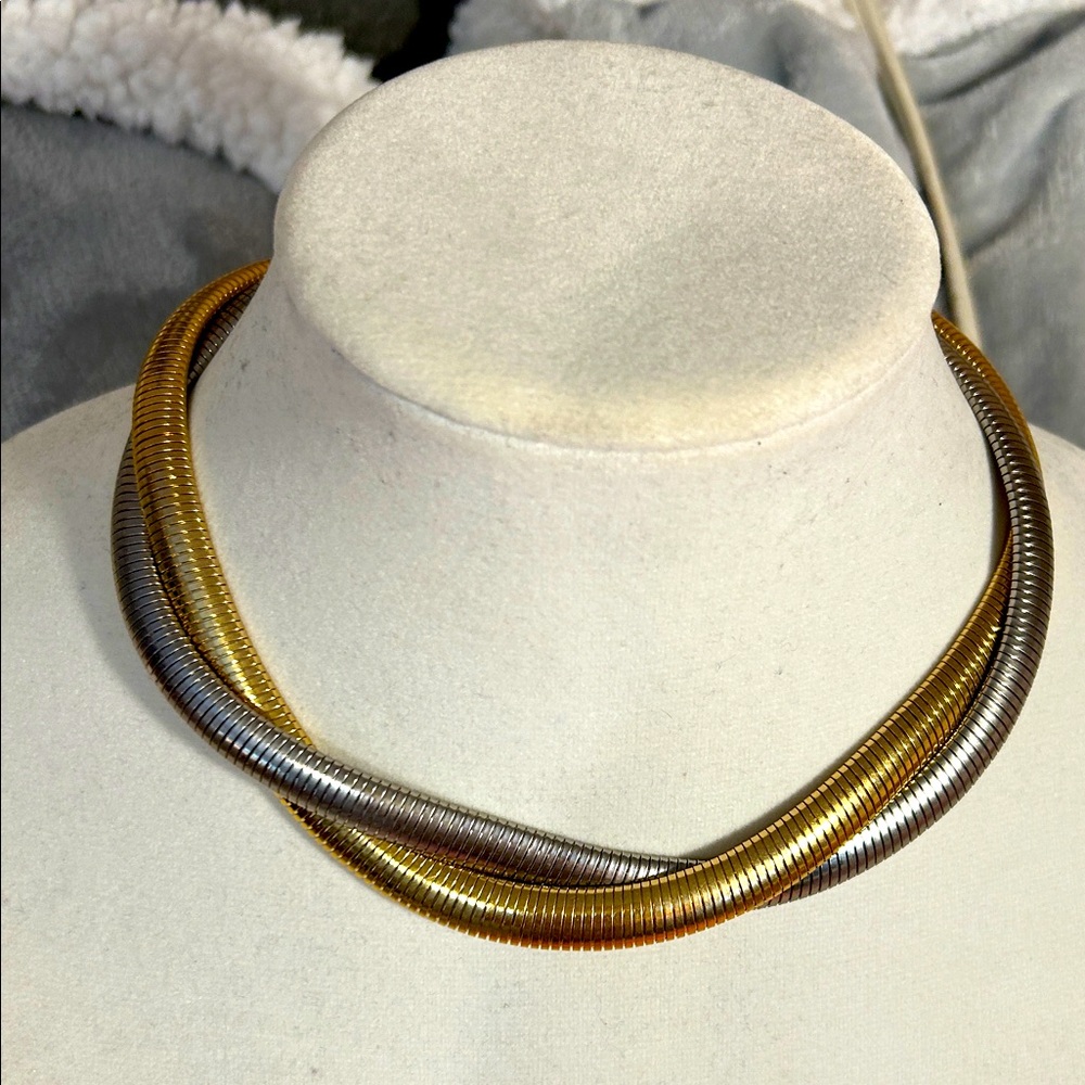 Silver and Gold Snake Style Flat Choker Necklace